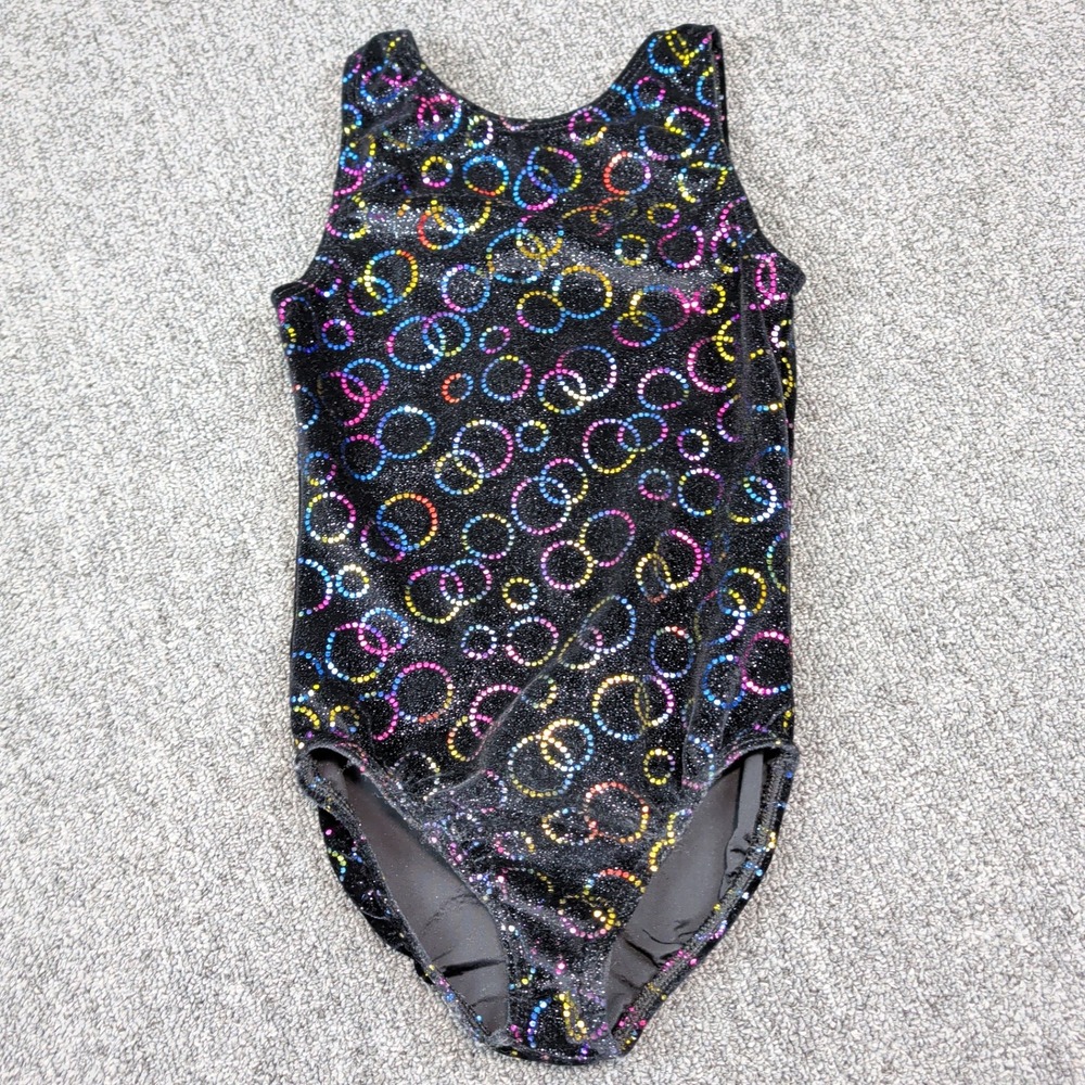 Motionwear Y2K Gymnastics Leotard 6X-7 Black Rainbow Glitter Sparkle Dance Tank